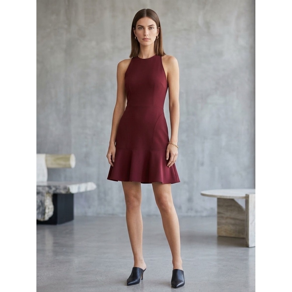 Theory Feliciting Bonded Double Crepe Dress Burgundy Red Mini Sz 2 G1009602